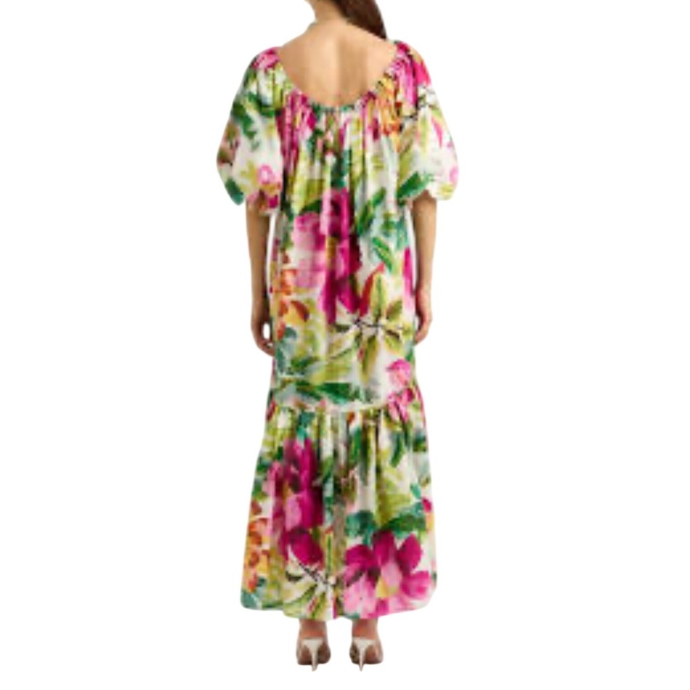 Farm Rio NWT SZ XS Off White Painted Flowers Maxi Dress Off Shoulder Puff Sleeve - Picture 3 of 16